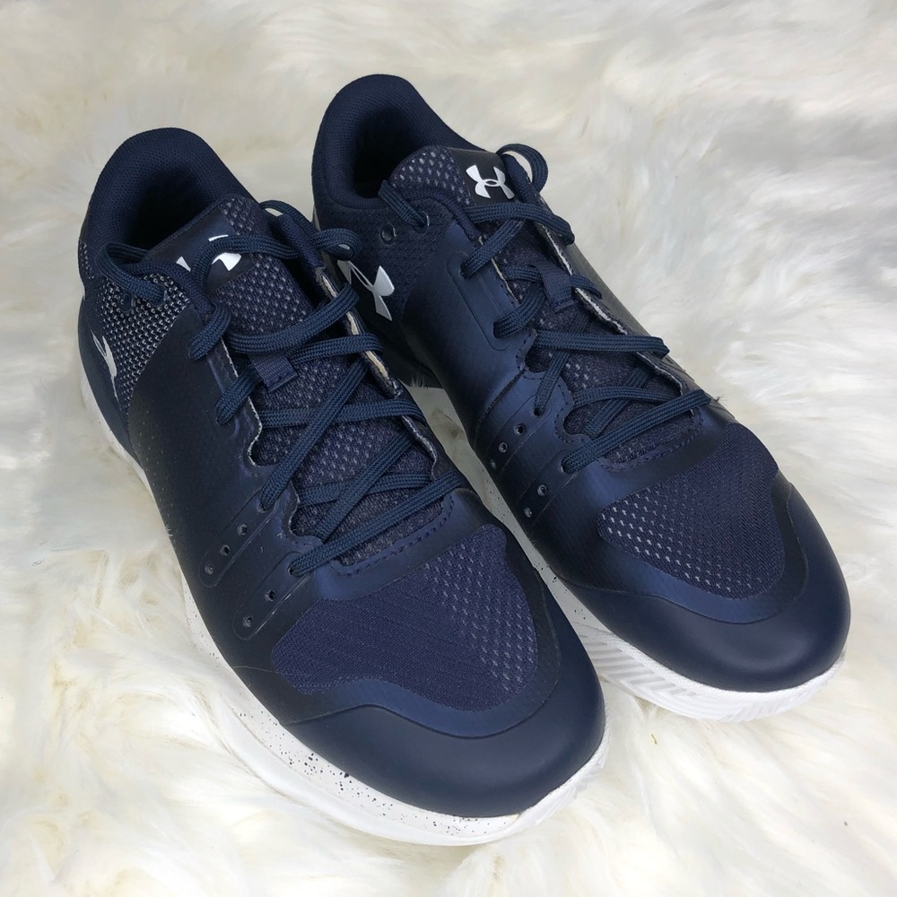 Under Armour blue and white volleyball shoes